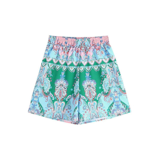 Women's Totem Print Vintage Shorts With Elastic Waistband