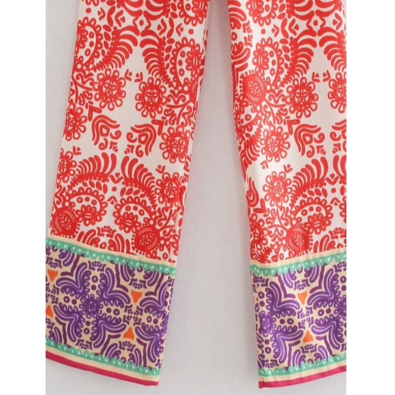 High Waist Patchwork Totem Print Straight Pants