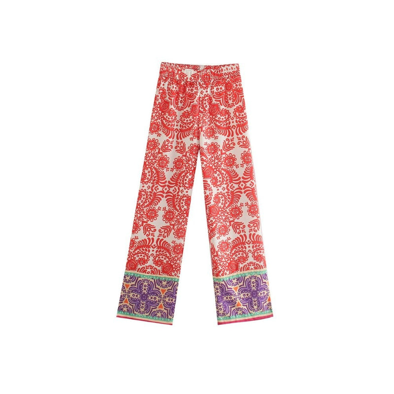 High Waist Patchwork Totem Print Straight Pants