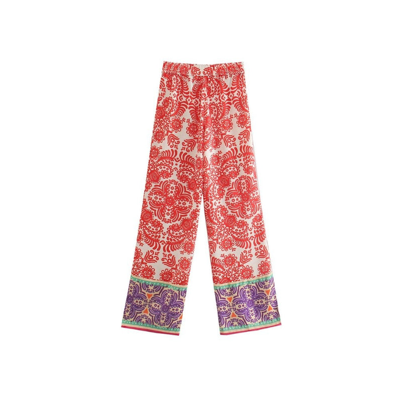 High Waist Patchwork Totem Print Straight Pants