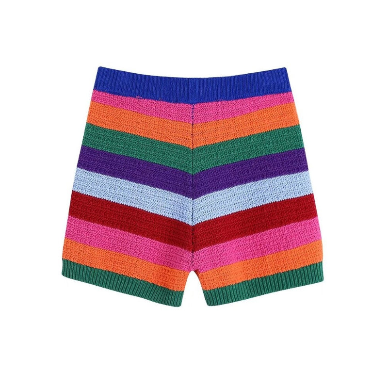 Women's Vintage Striped Knit Shorts With Elastic Waistbands