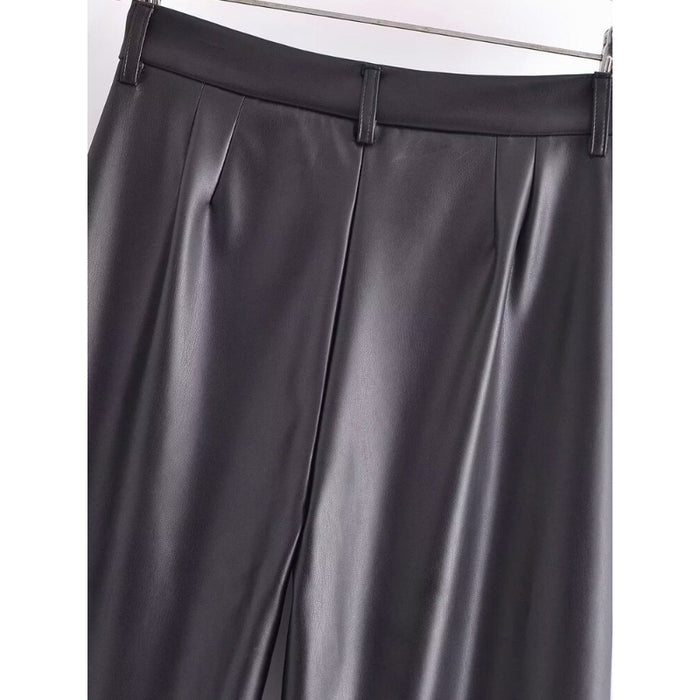 Vintage High Waist Faux Leather Straight Pant