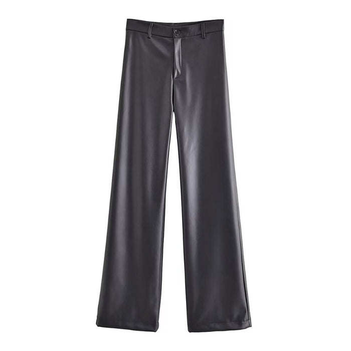 Vintage High Waist Faux Leather Straight Pant