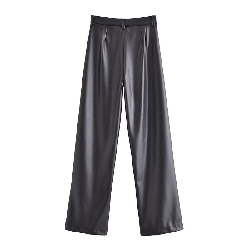 Vintage High Waist Faux Leather Straight Pant