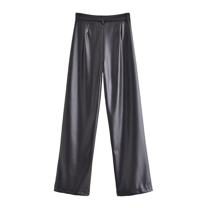 Vintage High Waist Faux Leather Straight Pant