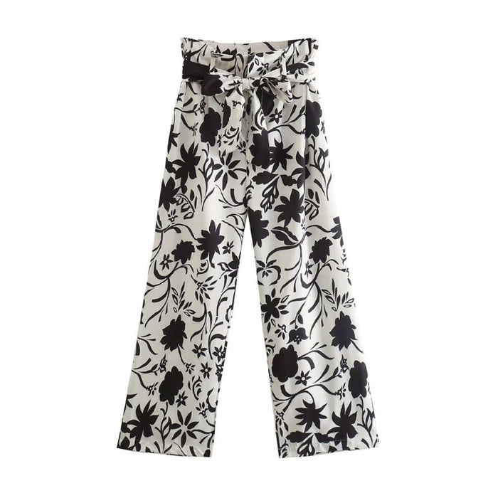 Floral Print High Waist Pant With Belt