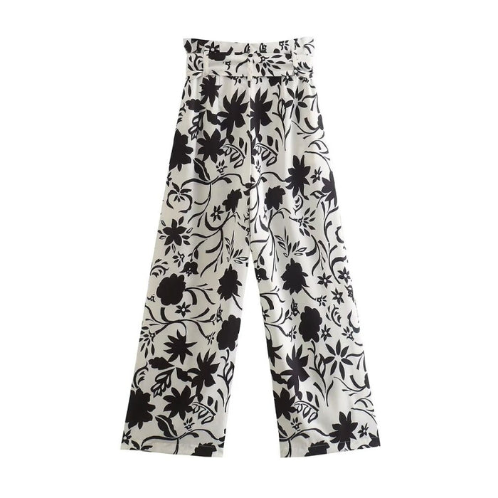 Floral Print High Waist Pant With Belt