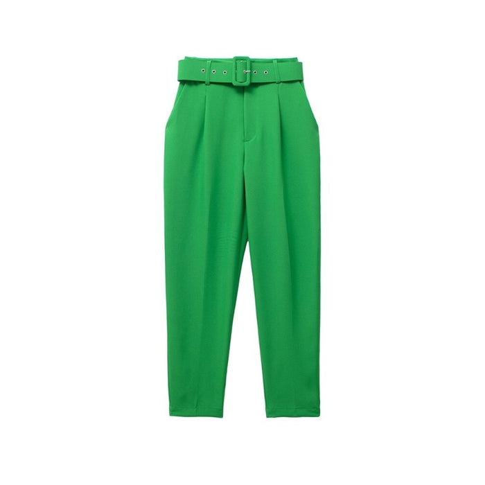 Stylish High Waist Office Wear Pants With Belt