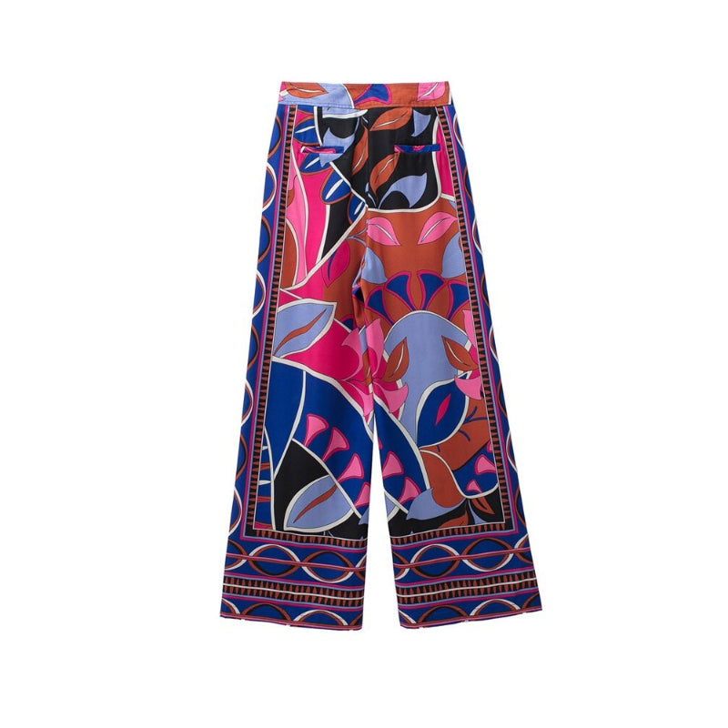 Bohemian Front Darts Printed High Waist Pant