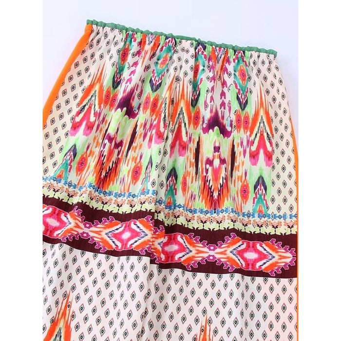 Beading Printed High Waist Wide Leg Pants