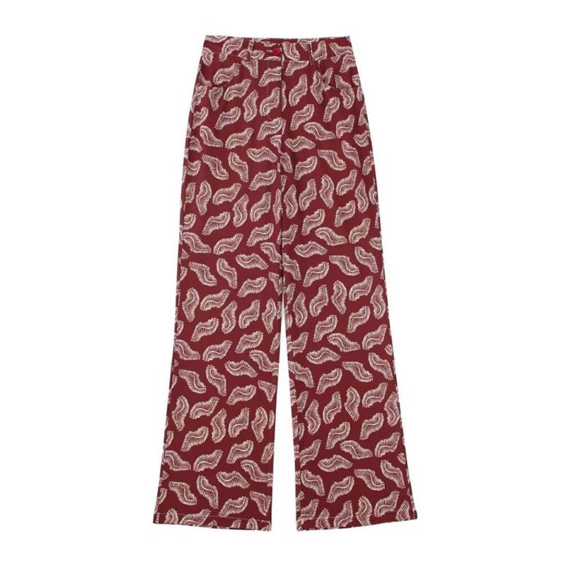 Vintage High Waist Printed Zipper Fly Straight Pant