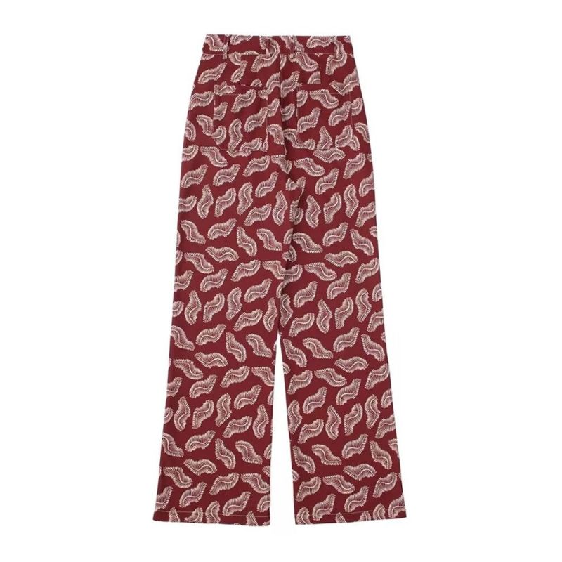 Vintage High Waist Printed Zipper Fly Straight Pant