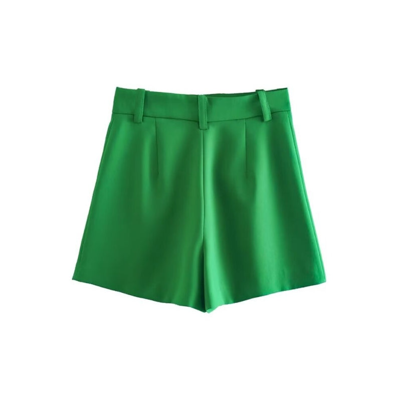Women's Vintage Front False Welt Pockets High Waist Zipper Shorts