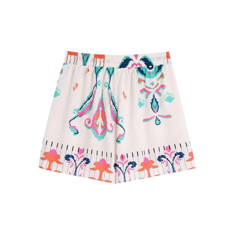 Women's High Elastic Contrast Printed Shorts With Drawstrings