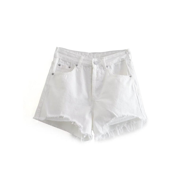 Vintage Denim Shorts With Pockets Frayed Hem