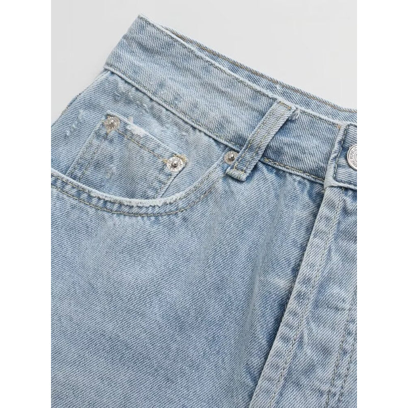 Vintage Denim Shorts With Pockets Frayed Hem