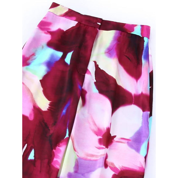 Pink Stylish Floral Printed High Waist Straight Pant