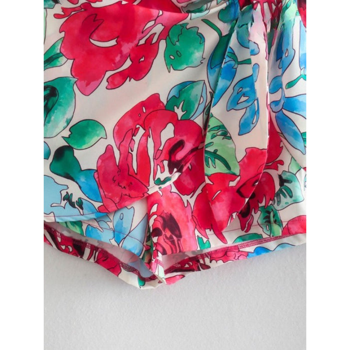 Women's High Waist Front Tied Bow Floral Print Shorts