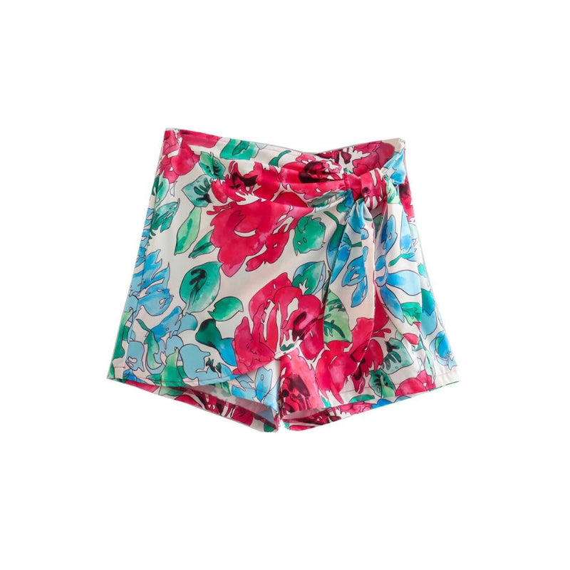 Women's High Waist Front Tied Bow Floral Print Shorts