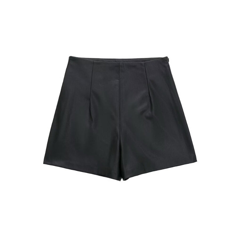 Vintage Shorts Skirts With Pleated Faux Leather