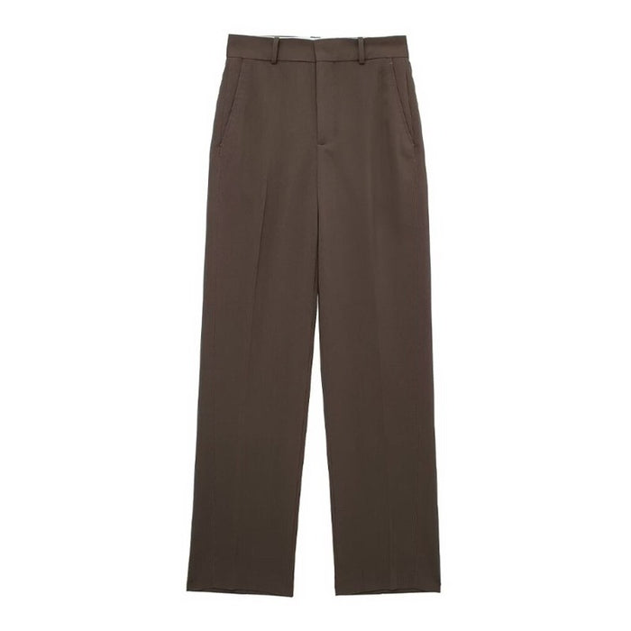 Vintage Brown Mid Waist Women's Straight Pants