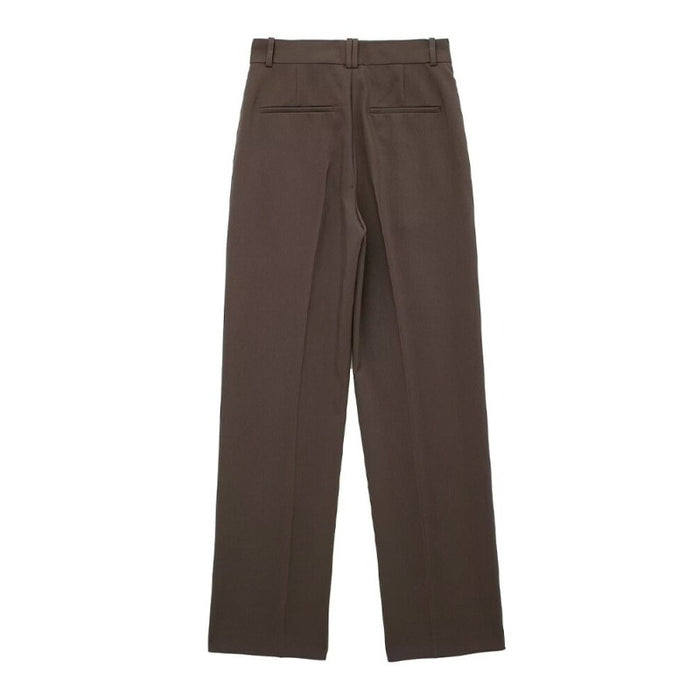 Vintage Brown Mid Waist Women's Straight Pants