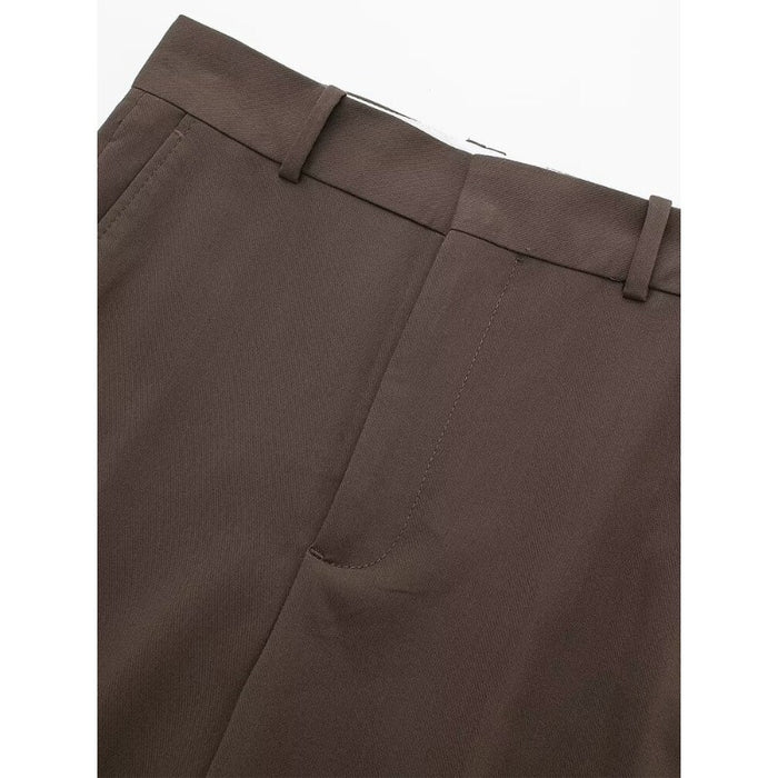 Vintage Brown Mid Waist Women's Straight Pants