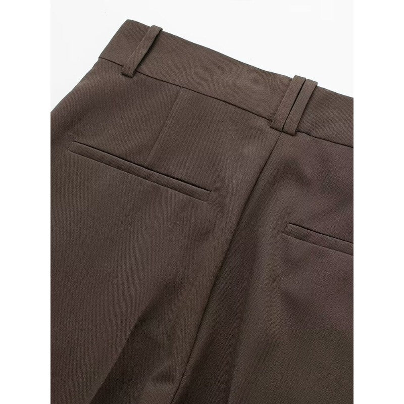 Vintage Brown Mid Waist Women's Straight Pants
