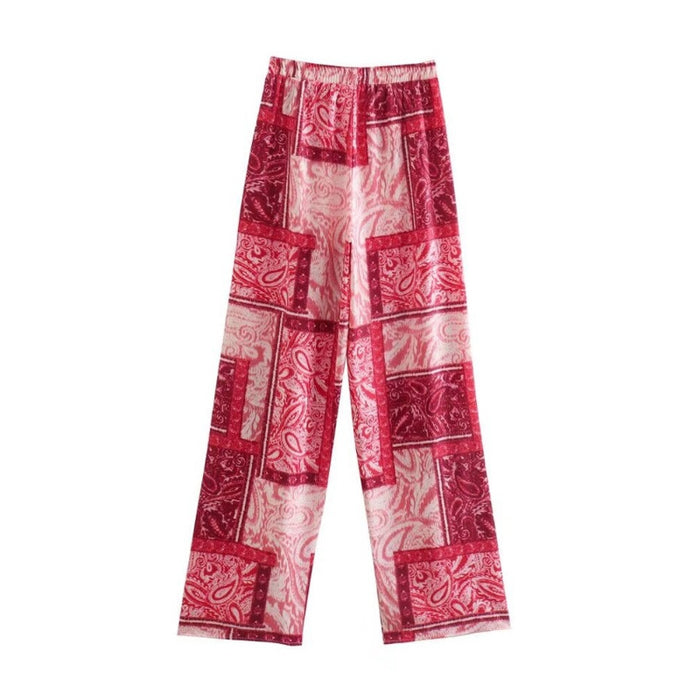 Women's High Waist Printed Vintage Pants With Zippers