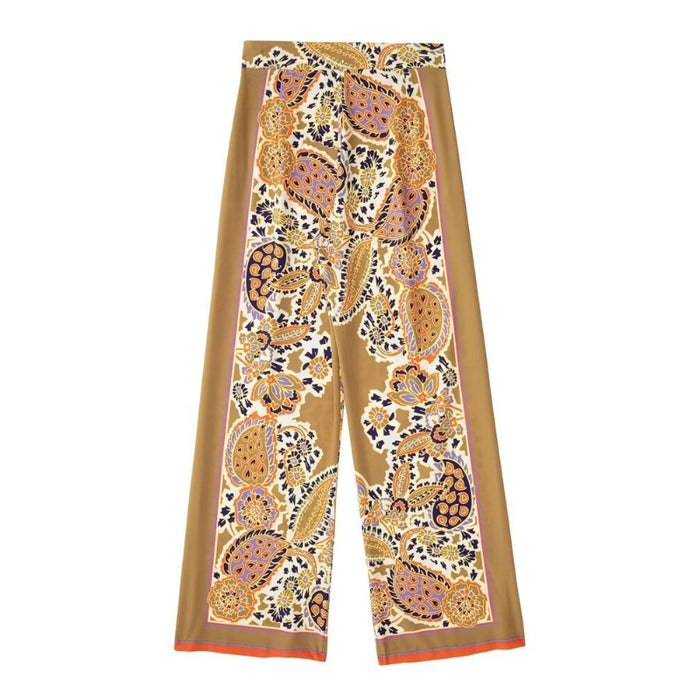 Kalamkari Print Vintage High Waist Wide Leg Pant