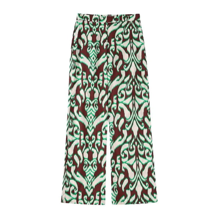 Printed Mid Waist Zipper Fly Straight Pant