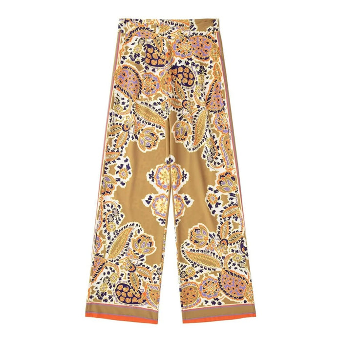 Kalamkari Print Vintage High Waist Wide Leg Pant