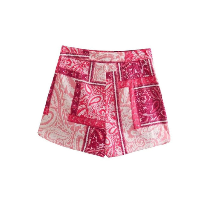 Women's High Waist Printed Vintage Shorts With Zipper