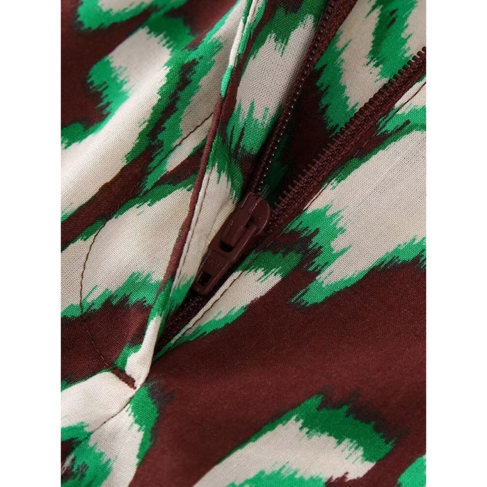 Printed Mid Waist Zipper Fly Straight Pant