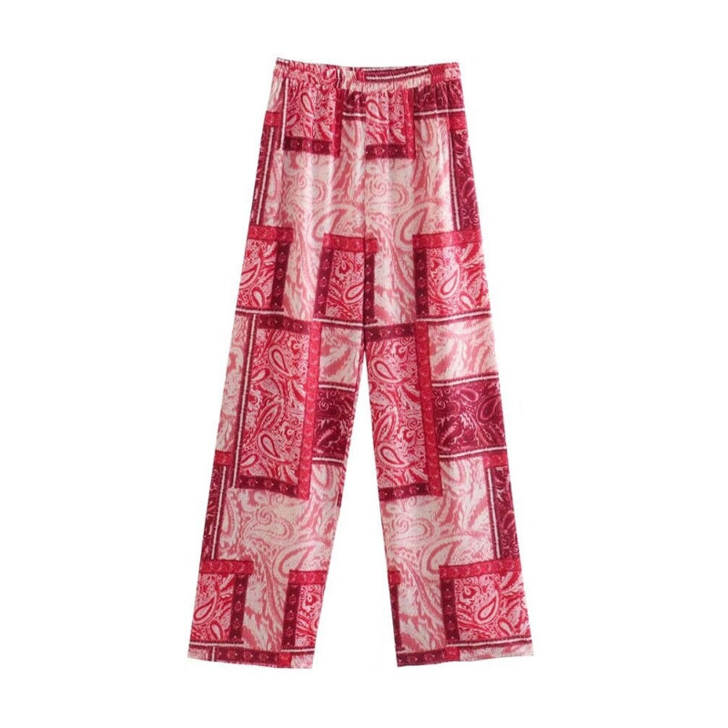 Women's High Waist Printed Vintage Pants With Zippers