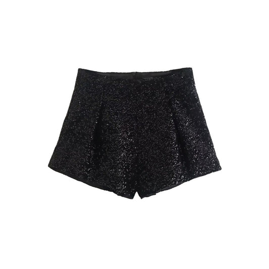 Women's Vintage High Waist Sequined Velvet Shorts