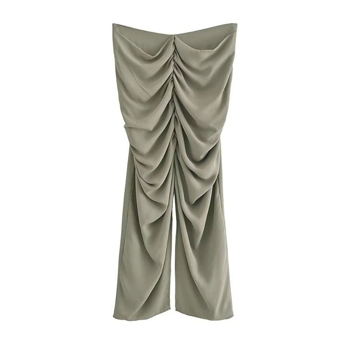 High Waist Slit Hem Pleated Back Zipper Pant