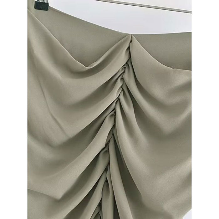 High Waist Slit Hem Pleated Back Zipper Pant