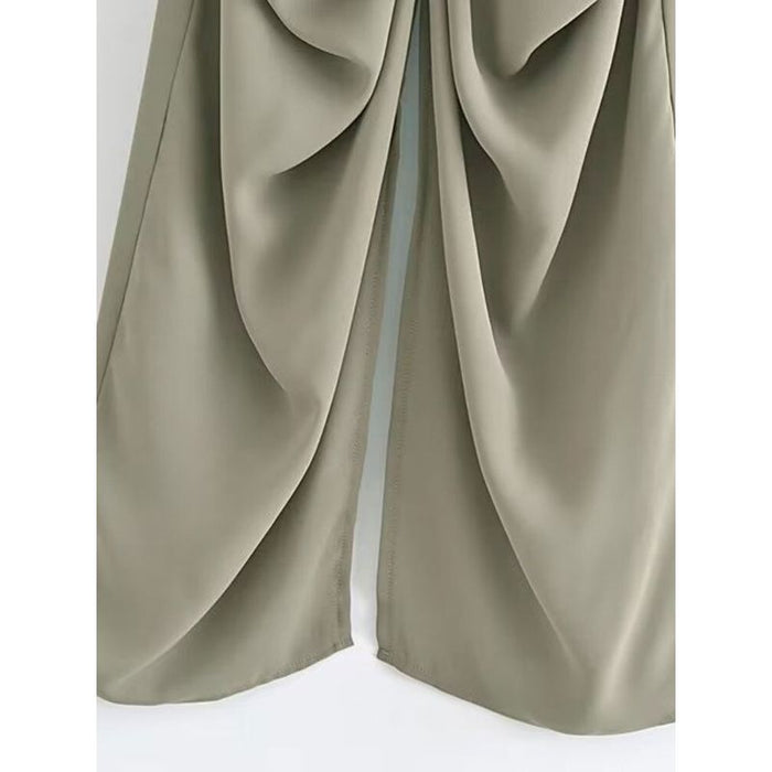 High Waist Slit Hem Pleated Back Zipper Pant