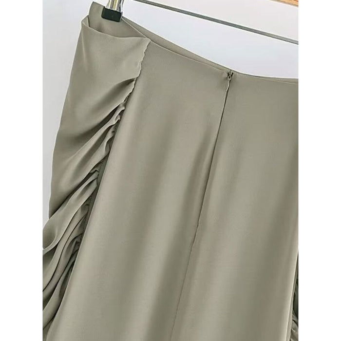 High Waist Slit Hem Pleated Back Zipper Pant