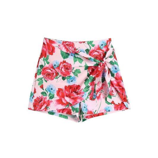 Women's High Waist Floral Print Shorts With Tied Bow