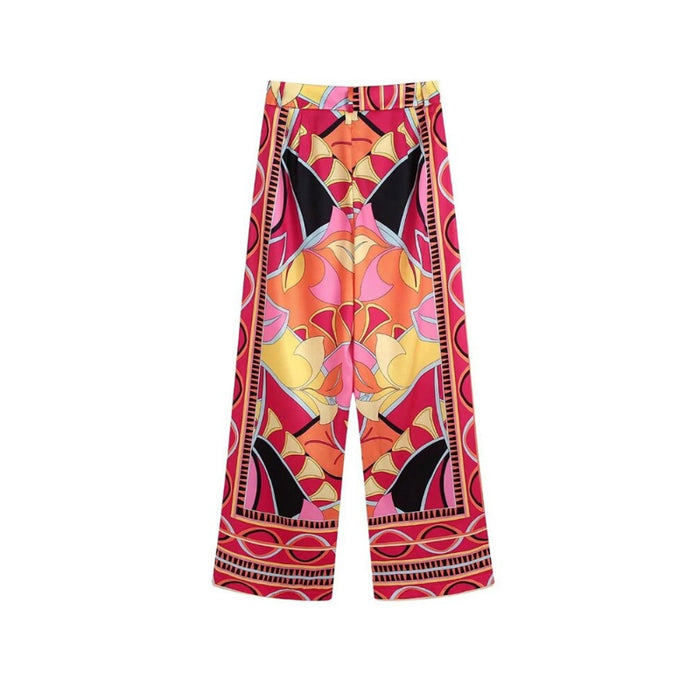 Front Darts Printed High Waist Wide Leg Pant