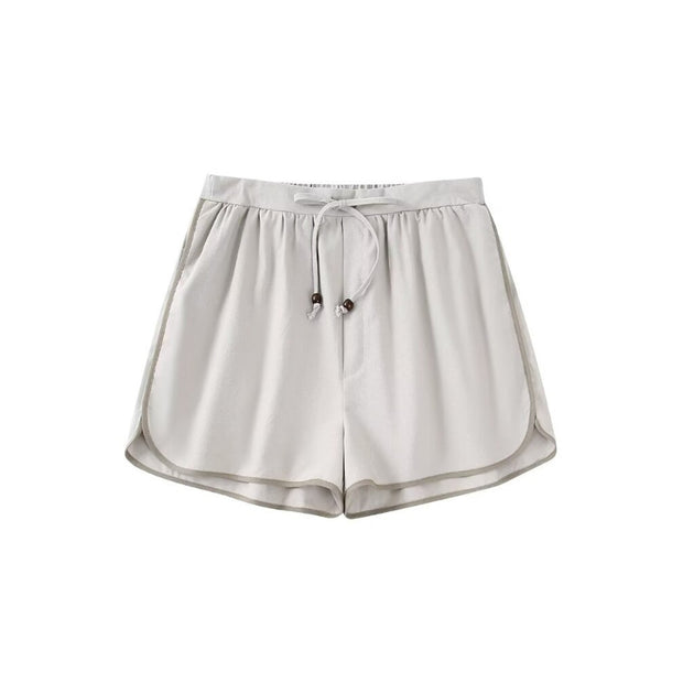 Women's High Elastic Contrast Piped Linen Shorts