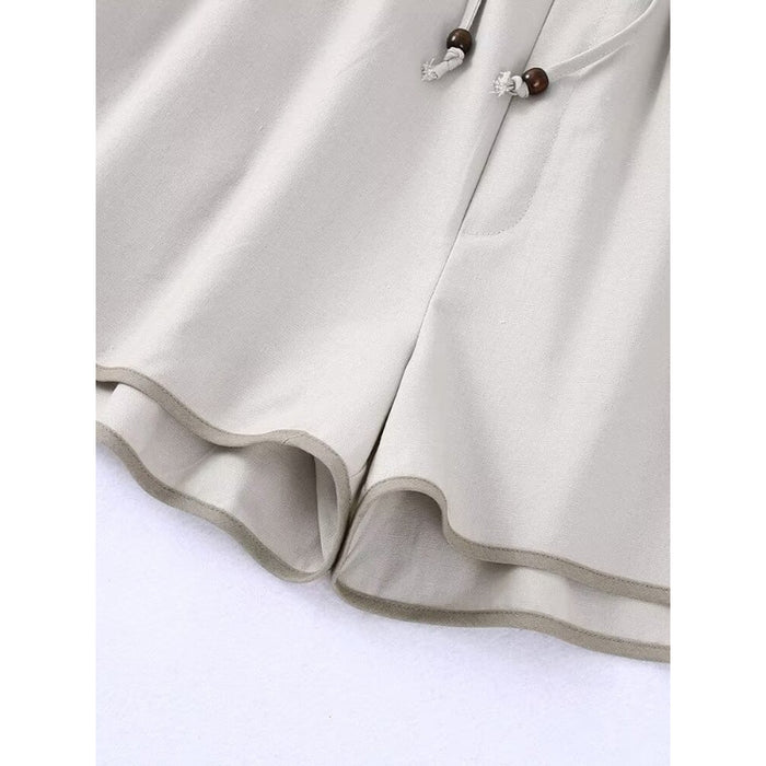 Women's High Elastic Contrast Piped Linen Shorts