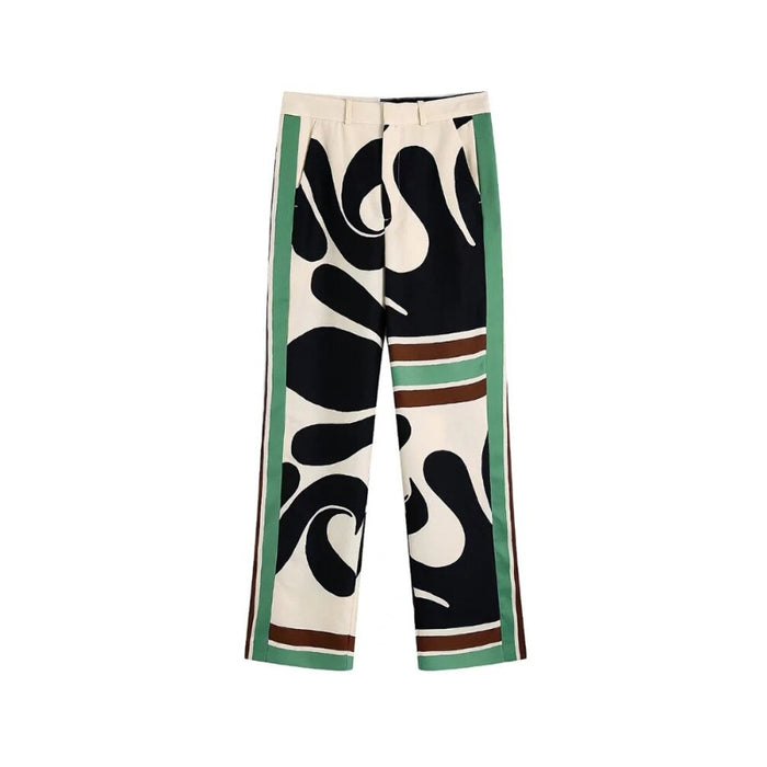 Black Abstract Printed High Waist Wide Leg Pant