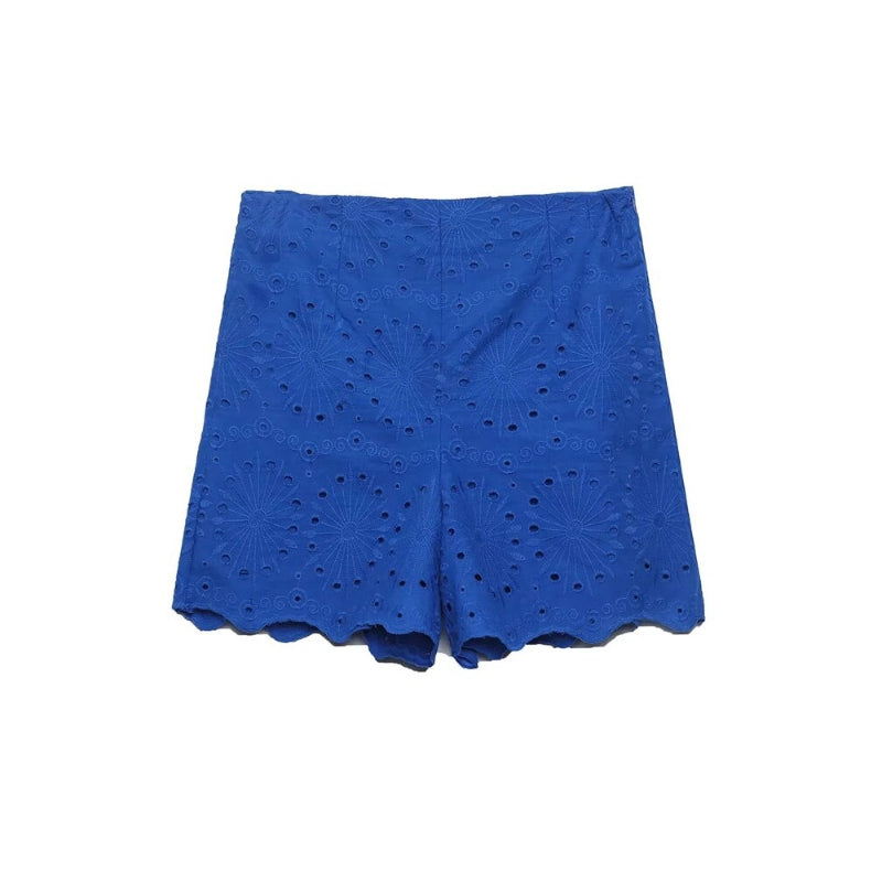 High Waist Vintage Shorts With Cutwork Embroidery