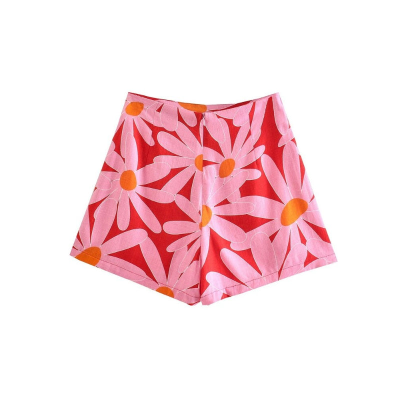 Women's High Waist Floral Print Shorts Skirt With Bow Tie