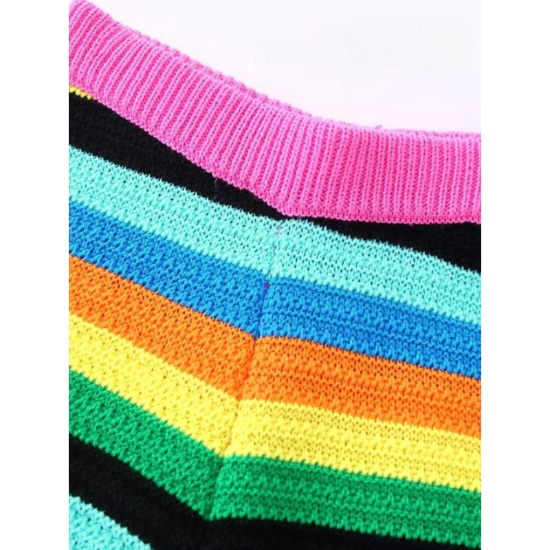 Women's High Waist Striped Knit Shorts With Elastic Waistbands